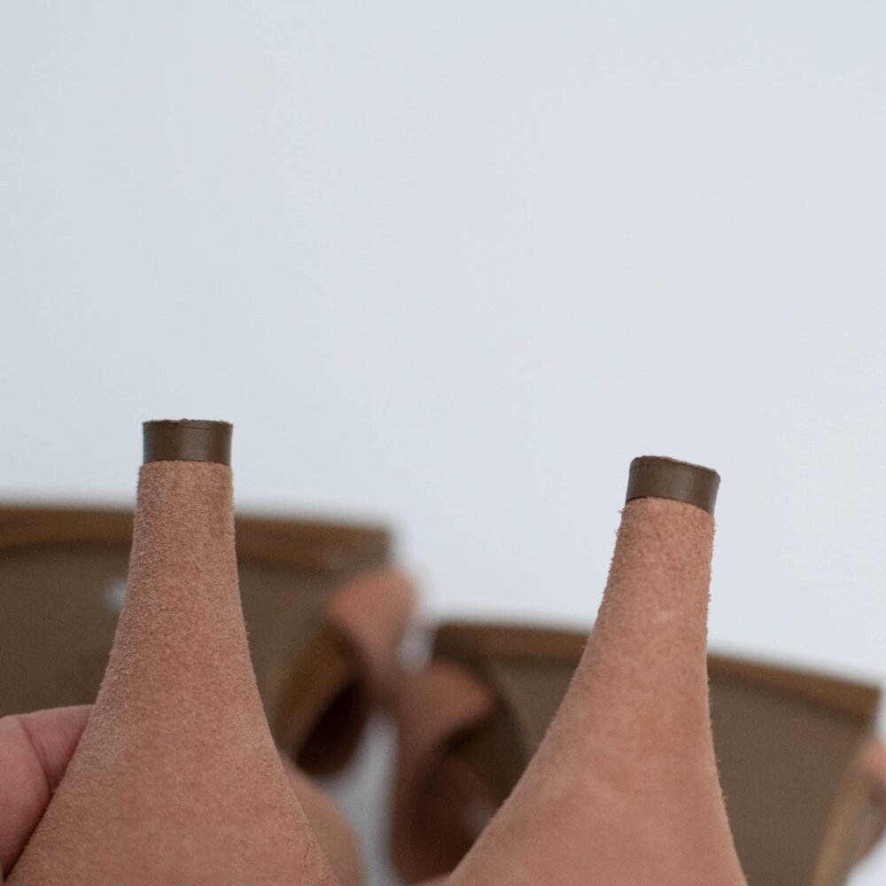 Pedro Garcia Women Sandals EU 38 US 8 Peach Suede Leather Heel Cork Insole Spain - Picture 8 of 13